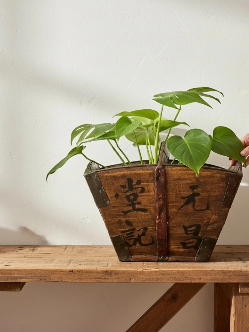 Vintage Chinese Wood Rice Bucket Primitive Grain Box Planter